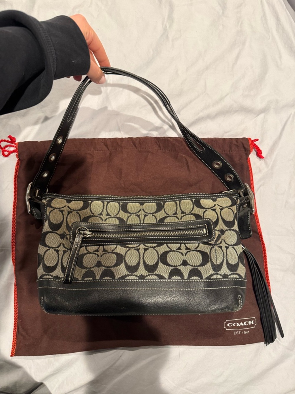Coach Canvas Signature Shoulder Bag in Brown and Black